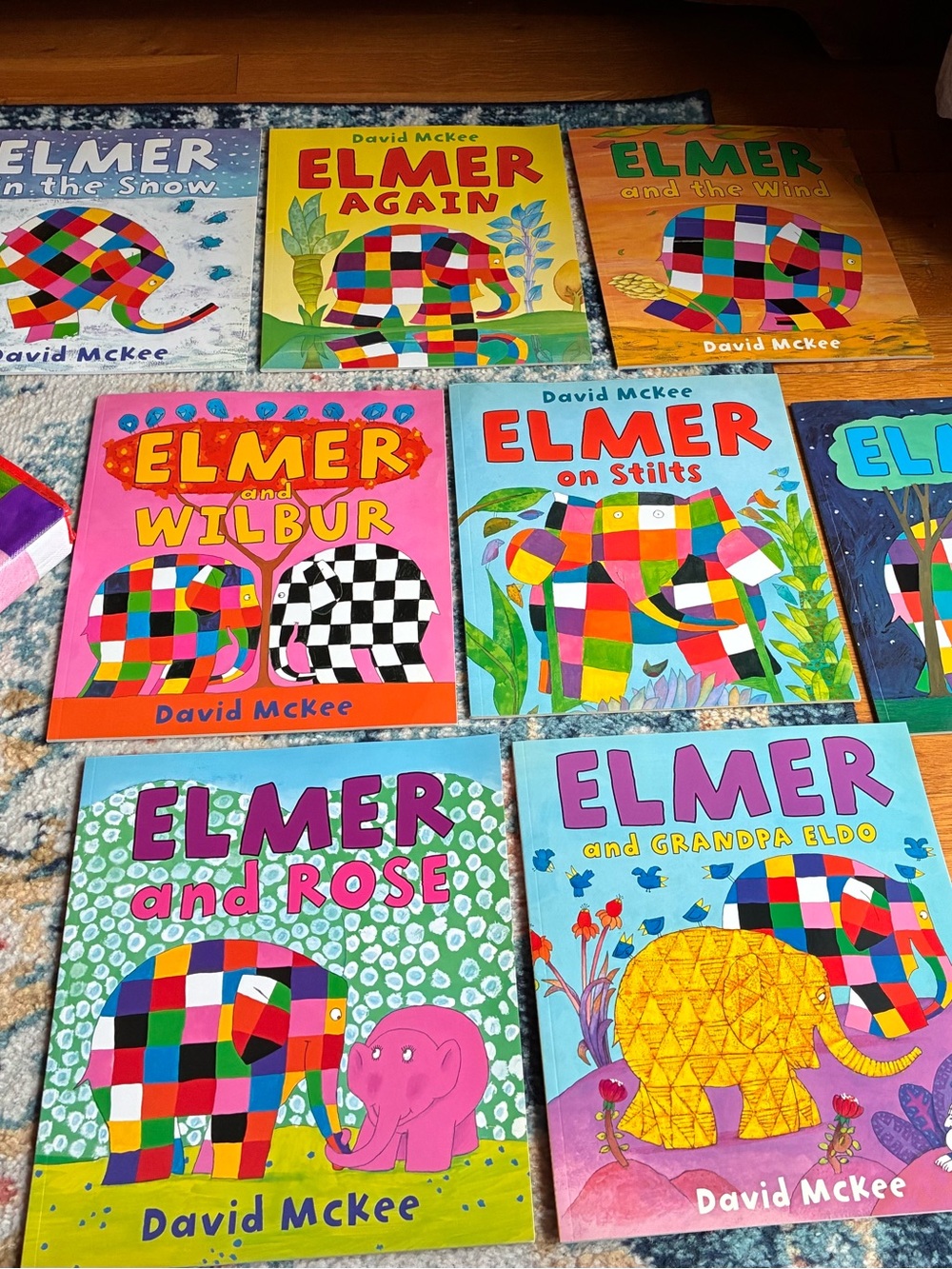 Elmer Kids Book Collection (set of 8 soft cover books) & Matching Tote Bag